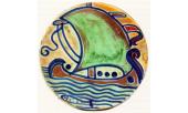 Piastrella con barca  cm. 11 Arte della ceramica 1898-1900