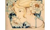 Bozzetto  per volto femminile e fiori, 1899 ca.